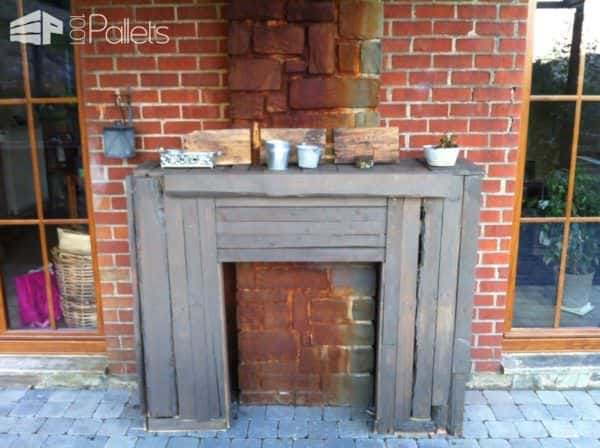 Rustic Pallet Outdoor Fireplace Faux Surround Pallet Terraces & Pallet Patios Rustic Pallet Outdoor Fireplace Faux Surround Pallet Terraces & Pallet Patios