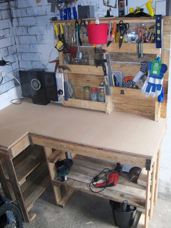 Pallet Workbench & Tool Rack Pallet Desks & Pallet Tables Pallet Workbench & Tool Rack Pallet Desks & Pallet Tables