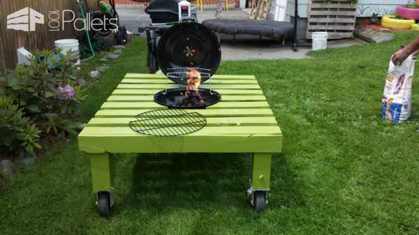 Grill/Fire Pit Table Made Out Of Repurposed Pallet Pallet Desks & Pallet Tables 