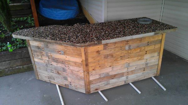Outdoor Bar Made From Pallets & Pebbles Pallet Bars Outdoor Bar Made From Pallets & Pebbles Pallet Bars