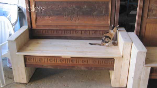 Old Bed Transformed Into Benches Using Pallets Pallet Benches, Pallet Chairs & Stools 