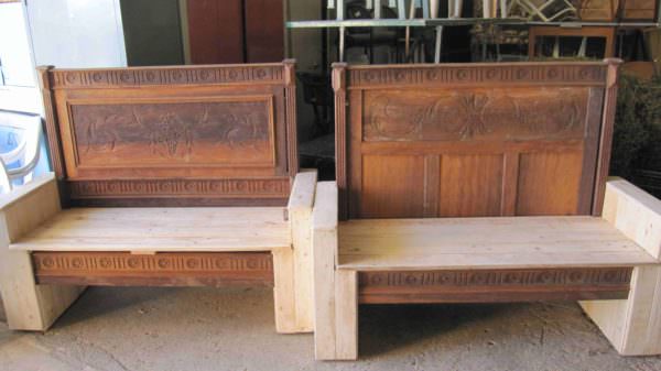 Old Bed Transformed Into Benches Using Pallets Pallet Benches, Pallet Chairs & Stools 
