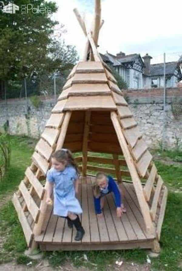 Pallets + Logs = Teepee for a Kids Playground Fun Pallet Crafts for Kids Pallet Sheds, Cabins, Huts & Playhouses Pallets + Logs = Teepee for a Kids Playground Fun Pallet Crafts for Kids Pallet Sheds, Cabins, Huts & Playhouses