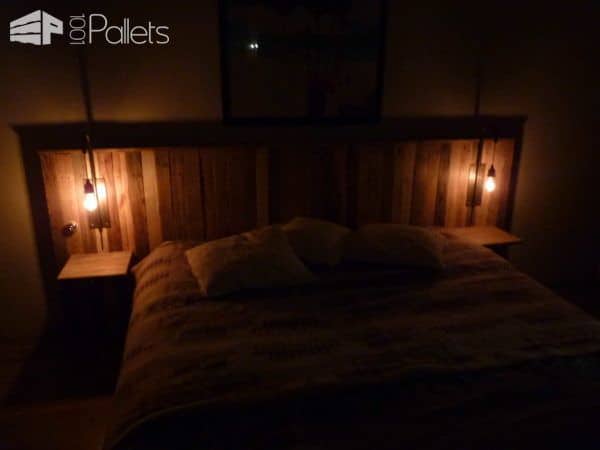 Pallet Bed Headboard With Lights / Tête De Lit En Palettes Et Appliques Pallet Beds, Pallet Headboards & Frames Pallet Bed Headboard With Lights / Tête De Lit En Palettes Et Appliques Pallet Beds, Pallet Headboards & Frames