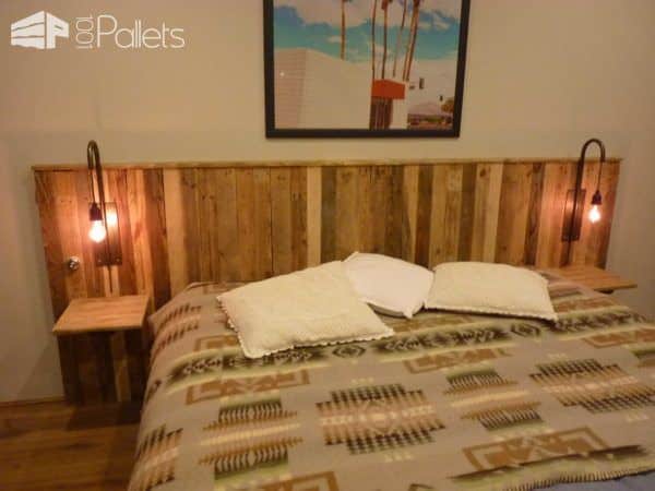 Pallet Bed Headboard With Lights / Tête De Lit En Palettes Et Appliques Pallet Beds, Pallet Headboards & Frames Pallet Bed Headboard With Lights / Tête De Lit En Palettes Et Appliques Pallet Beds, Pallet Headboards & Frames