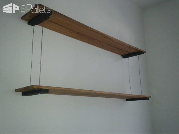 Étagère à Suspension Filaire En Palette / Suspended Pallet Shelves Pallet Shelves & Pallet Coat Hangers 