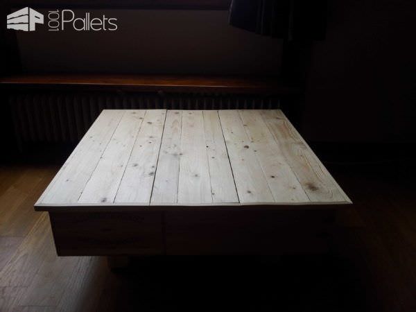 Coffee Table Made Out Of Upcycled Wine Boxes & Pallet Top Pallet Coffee Tables 