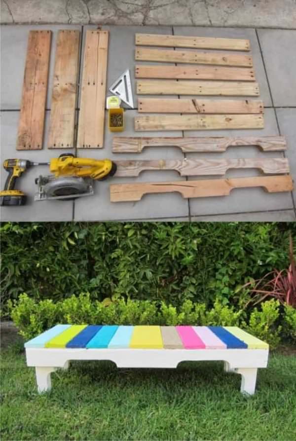 Diy: Colored Bench From Recycled Pallets Pallet Benches, Pallet Chairs & Stools Diy: Colored Bench From Recycled Pallets Pallet Benches, Pallet Chairs & Stools