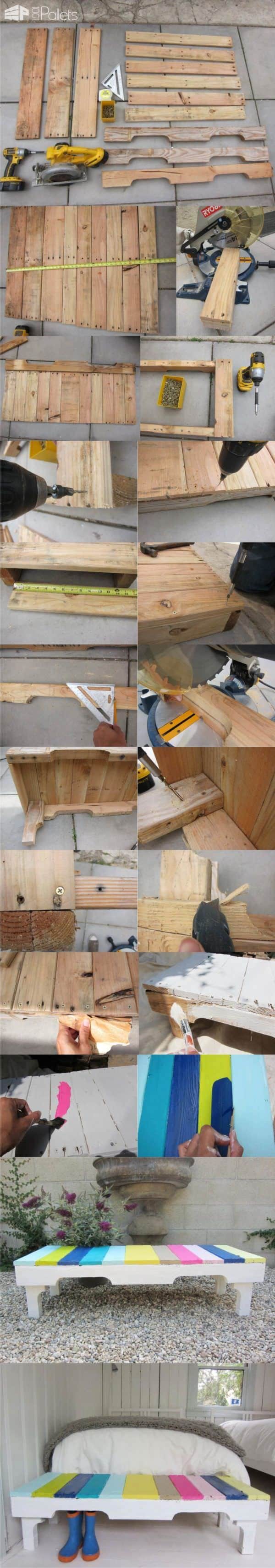 Diy: Colored Bench From Recycled Pallets Pallet Benches, Pallet Chairs & Stools Diy: Colored Bench From Recycled Pallets Pallet Benches, Pallet Chairs & Stools