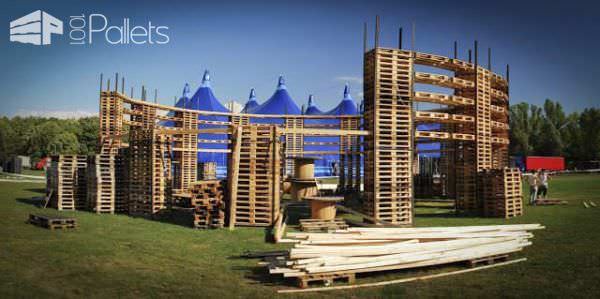 Sziget Festival Colosseum, Made out of 700 Pallets and 65 Feet Diameter Pallet Store, Bar & Restaurant Decorations Sziget Festival Colosseum, Made out of 700 Pallets and 65 Feet Diameter Pallet Store, Bar & Restaurant Decorations