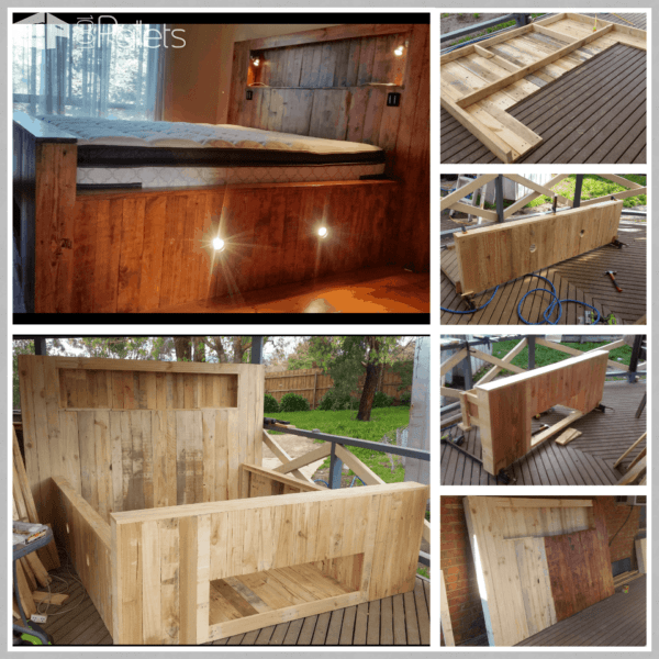 King Size Pallet Bed With Storage & Lights Pallet Beds, Pallet Headboards & Frames King Size Pallet Bed With Storage & Lights Pallet Beds, Pallet Headboards & Frames