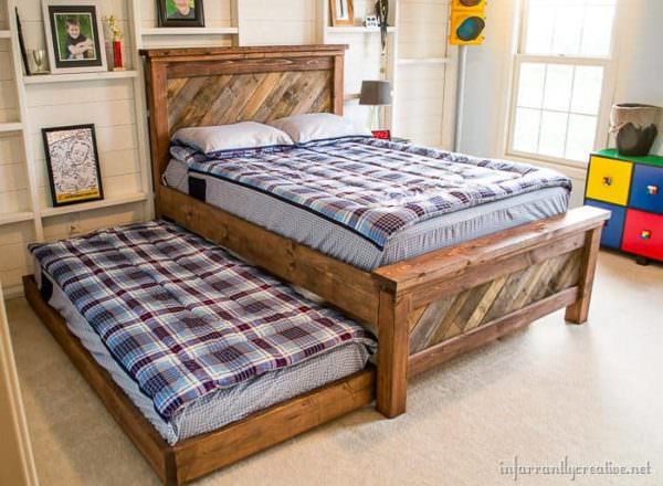 Farmhouse Pallet Bed With Rolling Trundle Pallet Beds, Pallet Headboards & Frames Farmhouse Pallet Bed With Rolling Trundle Pallet Beds, Pallet Headboards & Frames