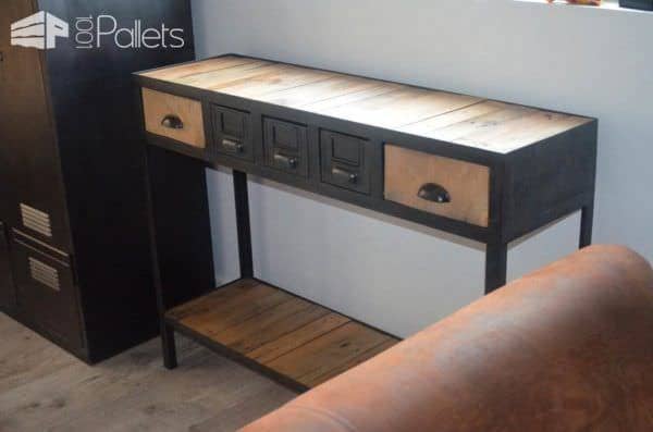 Industrial Console From Pallets & Metal / Console Industrielle En Bois Et Métal Pallet Desks & Pallet Tables Industrial Console From Pallets & Metal / Console Industrielle En Bois Et Métal Pallet Desks & Pallet Tables