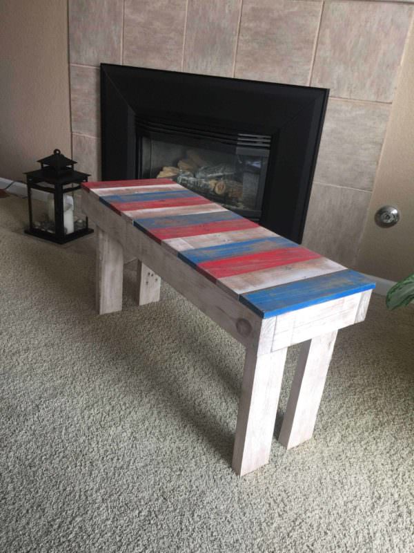 Lil Red, White & Blue Pallet Bench Pallet Benches, Pallet Chairs & Stools Lil Red, White & Blue Pallet Bench Pallet Benches, Pallet Chairs & Stools