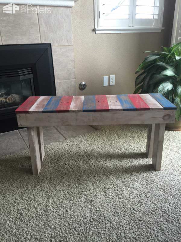 Lil Red, White & Blue Pallet Bench Pallet Benches, Pallet Chairs & Stools Lil Red, White & Blue Pallet Bench Pallet Benches, Pallet Chairs & Stools