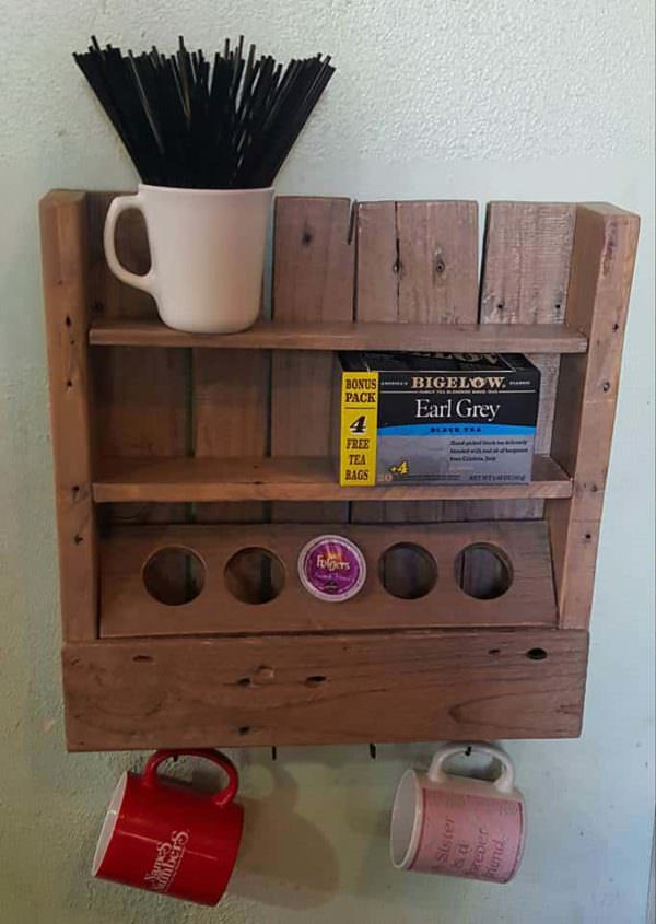 Rustic Coffee or Tea Shelf Made from Only One Recycled Pallet Pallet Shelves & Pallet Coat Hangers Rustic Coffee or Tea Shelf Made from Only One Recycled Pallet Pallet Shelves & Pallet Coat Hangers