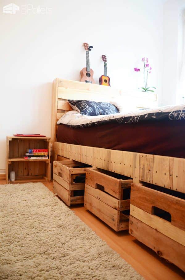 Pallet Wood King Size Bed with Drawers & Storage Pallet Beds, Pallet Headboards & Frames Pallet Wood King Size Bed with Drawers & Storage Pallet Beds, Pallet Headboards & Frames