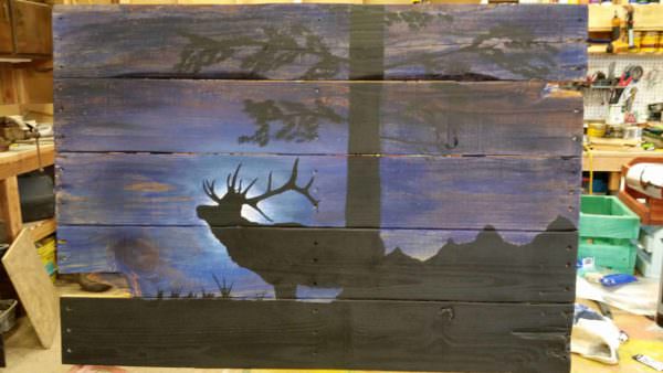 Midnight Elk on Pallet Pallet Wall Decor & Pallet Painting 
