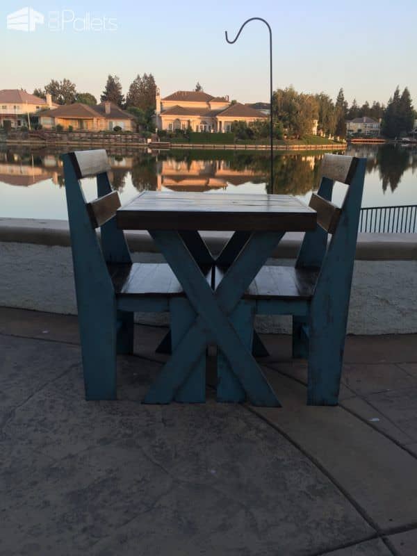 Cascade Blue Chalk-painted Pallet Bistro Set Pallet Benches, Pallet Chairs & Stools Pallet Desks & Pallet Tables Cascade Blue Chalk-painted Pallet Bistro Set Pallet Benches, Pallet Chairs & Stools Pallet Desks & Pallet Tables