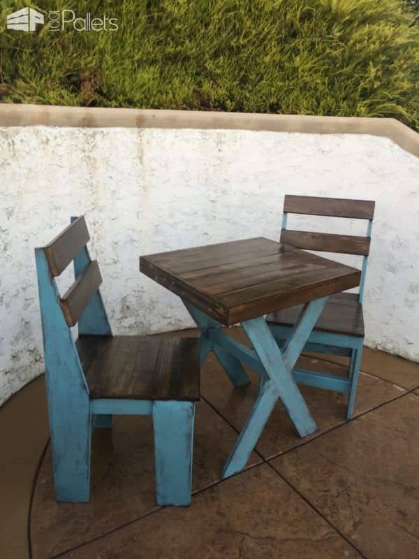 Cascade Blue Chalk-painted Pallet Bistro Set Pallet Benches, Pallet Chairs & Stools Pallet Desks & Pallet Tables Cascade Blue Chalk-painted Pallet Bistro Set Pallet Benches, Pallet Chairs & Stools Pallet Desks & Pallet Tables