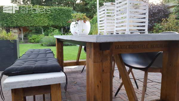 Concrete-topped Outdoor Pallet Table Set Pallet Benches, Pallet Chairs & Stools Pallet Desks & Pallet Tables Concrete-topped Outdoor Pallet Table Set Pallet Benches, Pallet Chairs & Stools Pallet Desks & Pallet Tables