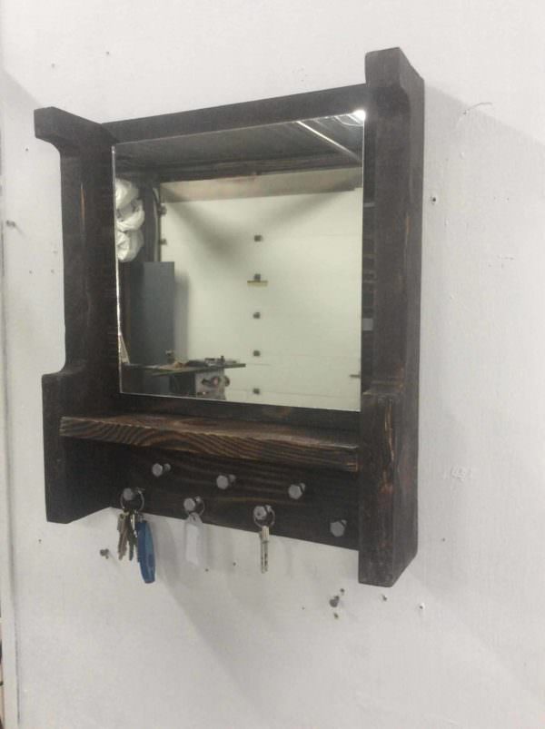 Pallet Mirrored Key Holder/Shelf Pallet Shelves & Pallet Coat Hangers Pallet Mirrored Key Holder/Shelf Pallet Shelves & Pallet Coat Hangers