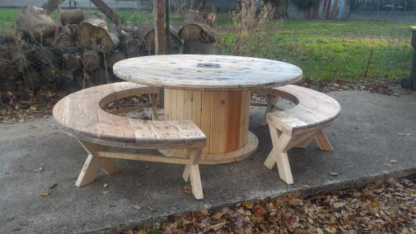 Drum Table Pallet Bench Set Pallet Desks & Pallet Tables Drum Table Pallet Bench Set Pallet Desks & Pallet Tables