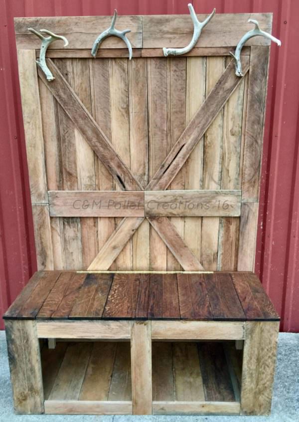 Rustic 6-foot Tall Pallet Hall Tree / Bench Pallet Benches, Pallet Chairs & Stools Pallet Shelves & Pallet Coat Hangers Rustic 6-foot Tall Pallet Hall Tree / Bench Pallet Benches, Pallet Chairs & Stools Pallet Shelves & Pallet Coat Hangers