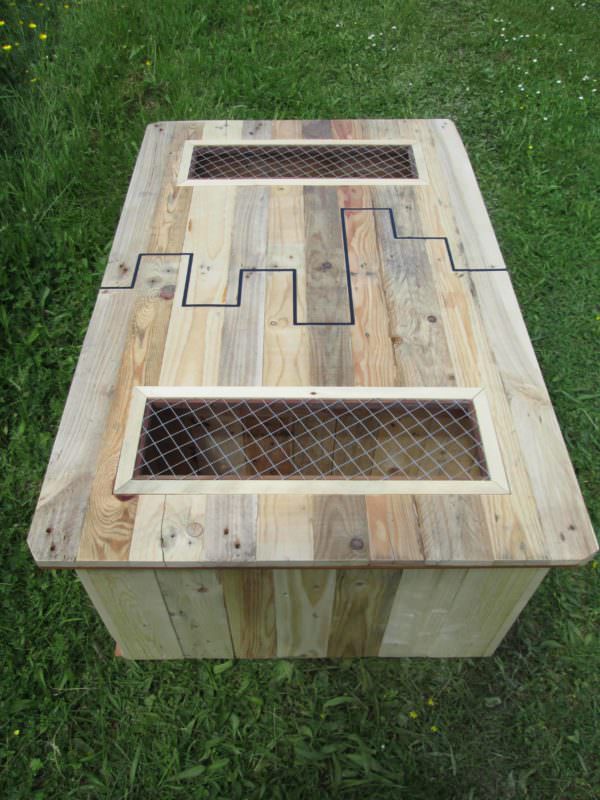Black-inlay Pallet Coffee Table/Table Basse Et Ses Coffres De Rangement Pallet Coffee Tables Black-inlay Pallet Coffee Table/Table Basse Et Ses Coffres De Rangement Pallet Coffee Tables