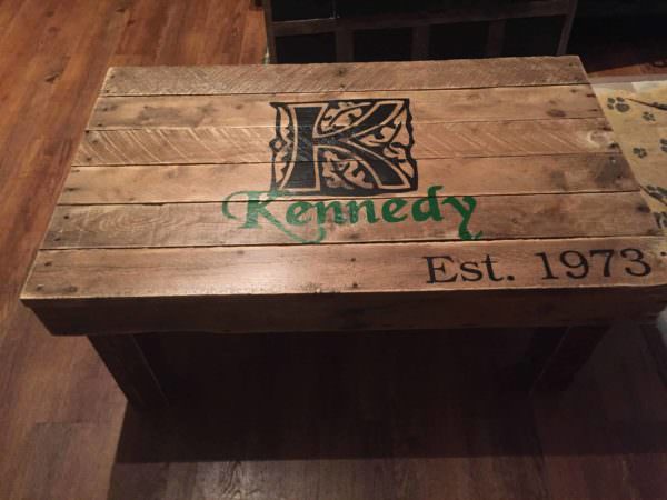 Family Insignia Pallet Coffee Table Est. 1973 Pallet Coffee Tables Family Insignia Pallet Coffee Table Est. 1973 Pallet Coffee Tables