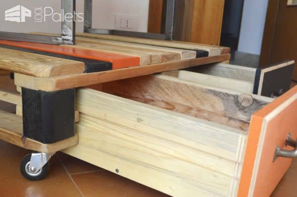 Fun Bi-level Pallet Sofa Table Has Two Drawers Plus Wheels! Pallet Coffee Tables Fun Bi-level Pallet Sofa Table Has Two Drawers Plus Wheels! Pallet Coffee Tables