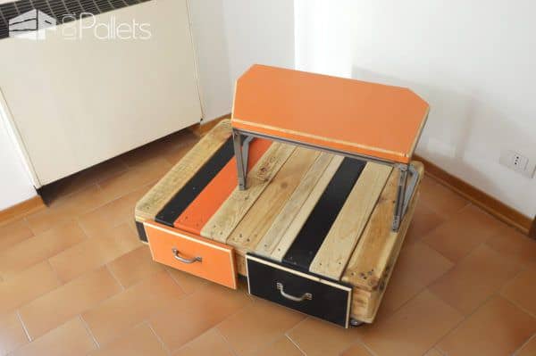Fun Bi-level Pallet Sofa Table Has Two Drawers Plus Wheels! Pallet Coffee Tables Fun Bi-level Pallet Sofa Table Has Two Drawers Plus Wheels! Pallet Coffee Tables