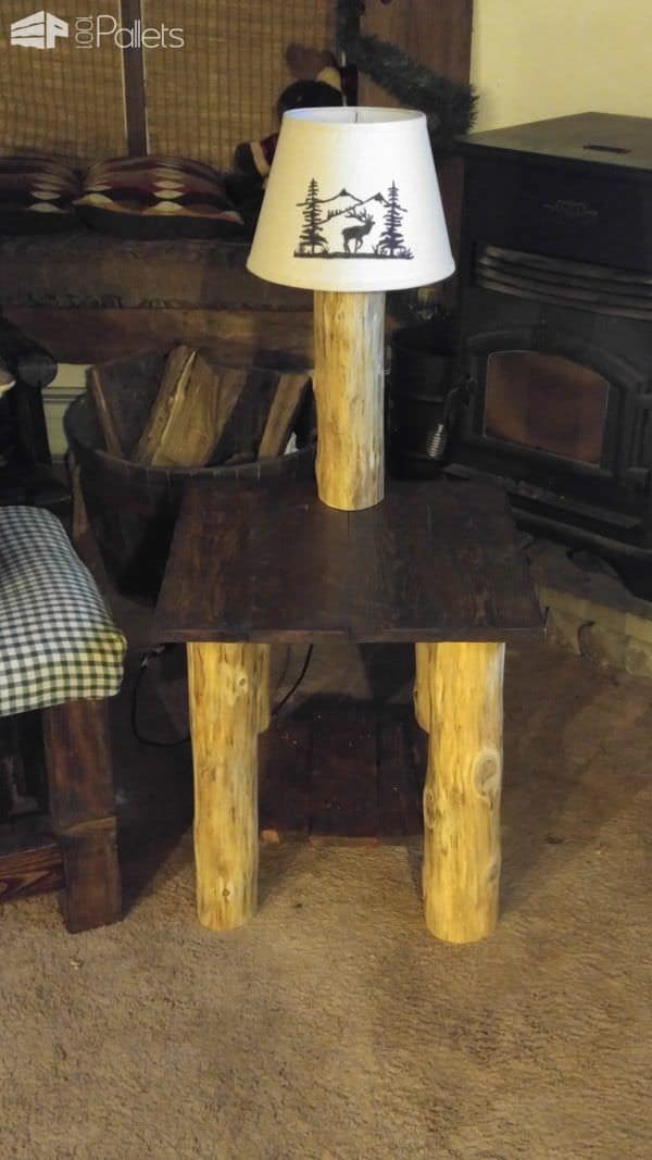 Pallets Meet Cedar Logs: Cabin Pallet Table/Lamp Combo Pallet Desks & Pallet Tables Pallet Lamps & Lights Pallets Meet Cedar Logs: Cabin Pallet Table/Lamp Combo Pallet Desks & Pallet Tables Pallet Lamps & Lights