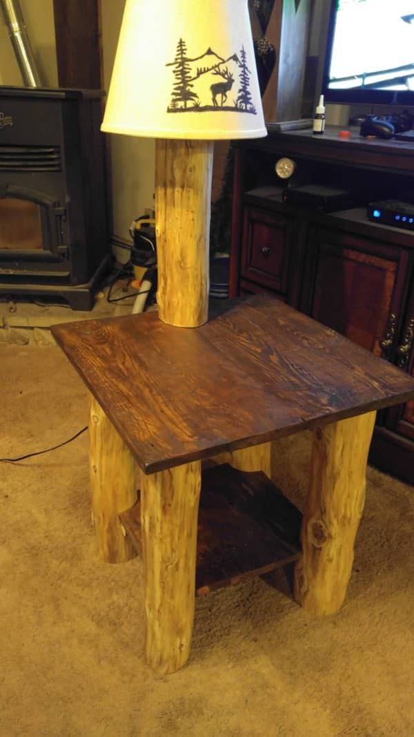 Pallets Meet Cedar Logs: Cabin Pallet Table/Lamp Combo Pallet Desks & Pallet Tables Pallet Lamps & Lights Pallets Meet Cedar Logs: Cabin Pallet Table/Lamp Combo Pallet Desks & Pallet Tables Pallet Lamps & Lights