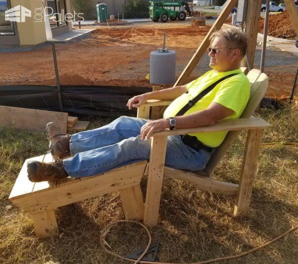 Two Adirondack Chairs With Foot Rests Pallet Benches, Pallet Chairs & Stools Two Adirondack Chairs With Foot Rests Pallet Benches, Pallet Chairs & Stools