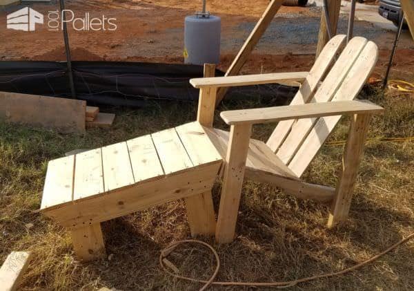 Two Adirondack Chairs With Foot Rests Pallet Benches, Pallet Chairs & Stools Two Adirondack Chairs With Foot Rests Pallet Benches, Pallet Chairs & Stools