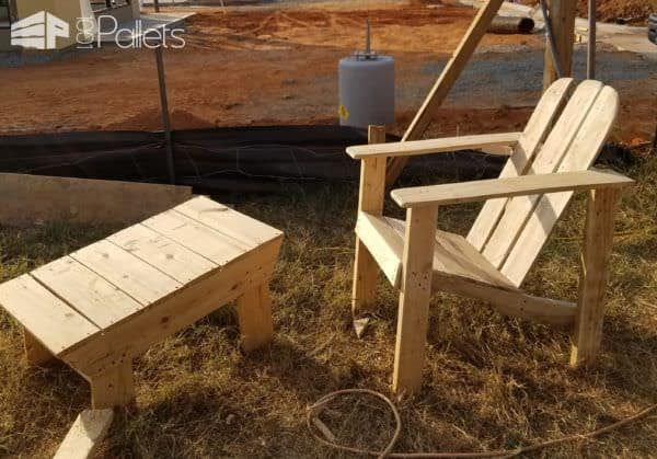 Two Adirondack Chairs With Foot Rests Pallet Benches, Pallet Chairs & Stools Two Adirondack Chairs With Foot Rests Pallet Benches, Pallet Chairs & Stools