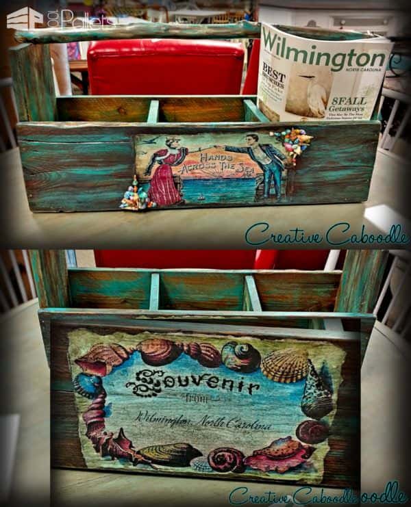 Painted Branch-handle Pallet Tote Crate With Decoupage Accents Other Pallet Projects Painted Branch-handle Pallet Tote Crate With Decoupage Accents Other Pallet Projects