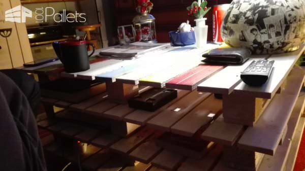 Stacked Pallet Coffee Table With Cheery Colors Pallet Coffee Tables Stacked Pallet Coffee Table With Cheery Colors Pallet Coffee Tables