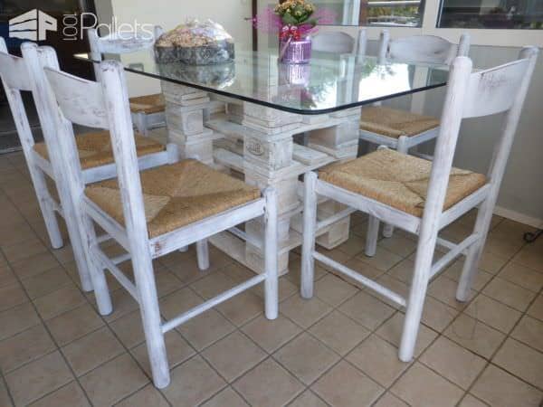 Glass/Pallet Dining Table Uses Upcycled Dining Chairs Pallet Desks & Pallet Tables Glass/Pallet Dining Table Uses Upcycled Dining Chairs Pallet Desks & Pallet Tables