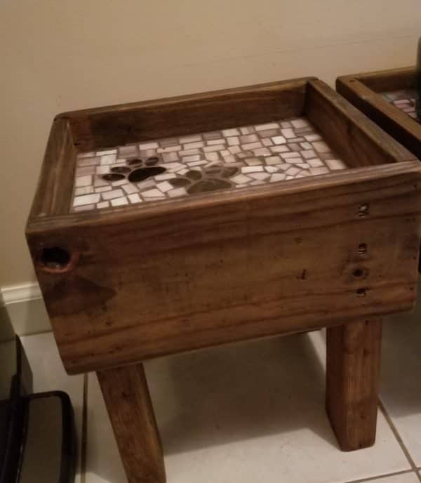 Mosaic Inlay Raised Pallet Dog Bowl Tables Animal Pallet Houses & Pallet Supplies Mosaic Inlay Raised Pallet Dog Bowl Tables Animal Pallet Houses & Pallet Supplies