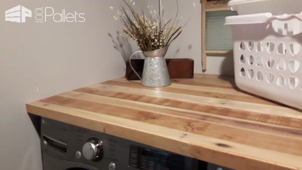 Pallet Countertop Makes Laundry Room Gorgeous! Pallet Shelves & Pallet Coat Hangers Pallet Countertop Makes Laundry Room Gorgeous! Pallet Shelves & Pallet Coat Hangers