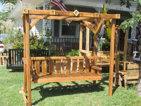 Awesome Pallet Arbor With 5-foot Swing! Lounges & Garden Sets Pallet Benches, Pallet Chairs & Stools Awesome Pallet Arbor With 5-foot Swing! Lounges & Garden Sets Pallet Benches, Pallet Chairs & Stools