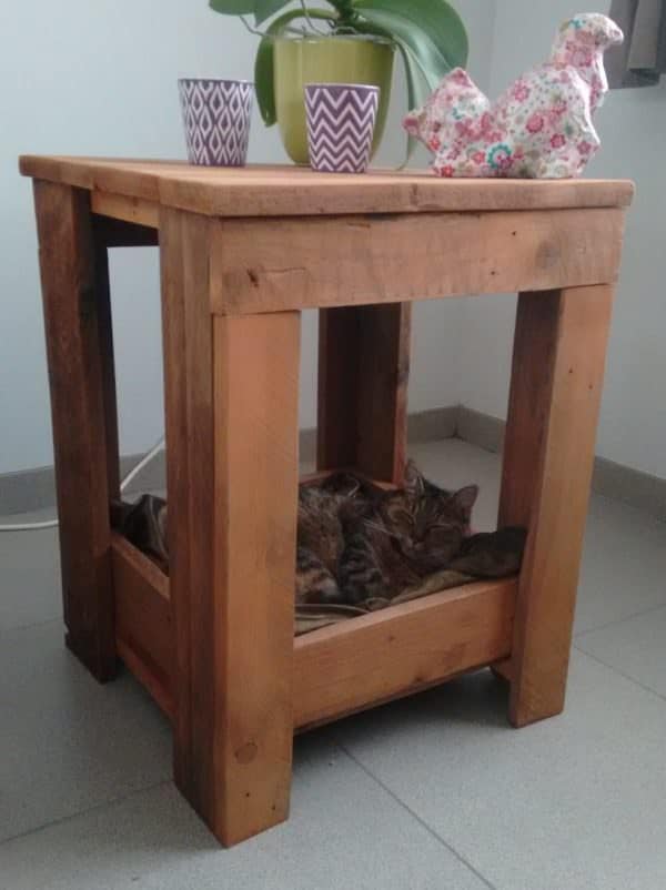 Pallet Side Table Has Snuggly Kitty Bed Built-in! Animal Pallet Houses & Pallet Supplies Pallet Desks & Pallet Tables Pallet Side Table Has Snuggly Kitty Bed Built-in! Animal Pallet Houses & Pallet Supplies Pallet Desks & Pallet Tables