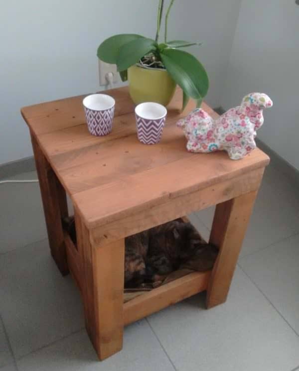Pallet Side Table Has Snuggly Kitty Bed Built-in! Animal Pallet Houses & Pallet Supplies Pallet Desks & Pallet Tables Pallet Side Table Has Snuggly Kitty Bed Built-in! Animal Pallet Houses & Pallet Supplies Pallet Desks & Pallet Tables