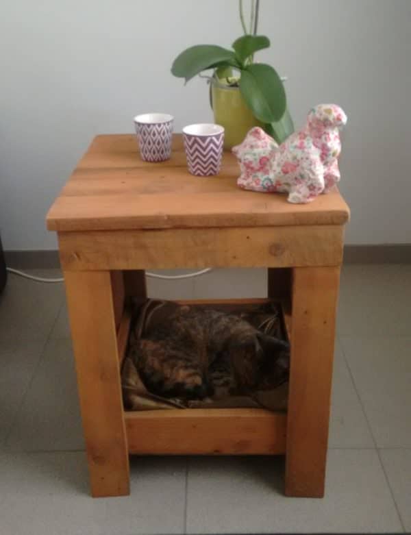 Pallet Side Table Has Snuggly Kitty Bed Built-in! Animal Pallet Houses & Pallet Supplies Pallet Desks & Pallet Tables Pallet Side Table Has Snuggly Kitty Bed Built-in! Animal Pallet Houses & Pallet Supplies Pallet Desks & Pallet Tables