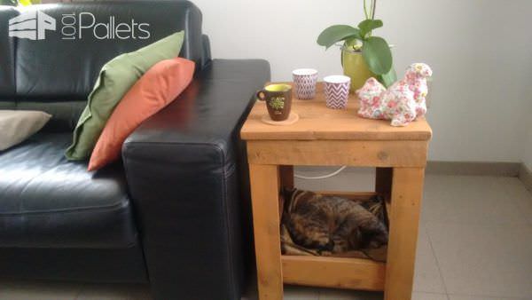 Pallet Side Table Has Snuggly Kitty Bed Built-in! Animal Pallet Houses & Pallet Supplies Pallet Desks & Pallet Tables Pallet Side Table Has Snuggly Kitty Bed Built-in! Animal Pallet Houses & Pallet Supplies Pallet Desks & Pallet Tables