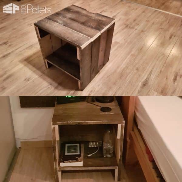 Rustic Pallet Nightstand With Handy Cord Notch Pallet Desks & Pallet Tables Rustic Pallet Nightstand With Handy Cord Notch Pallet Desks & Pallet Tables
