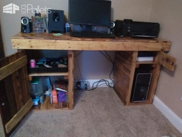 Golden Pecan-stained Pallet Office Desk Pallet Desks & Pallet Tables Golden Pecan-stained Pallet Office Desk Pallet Desks & Pallet Tables