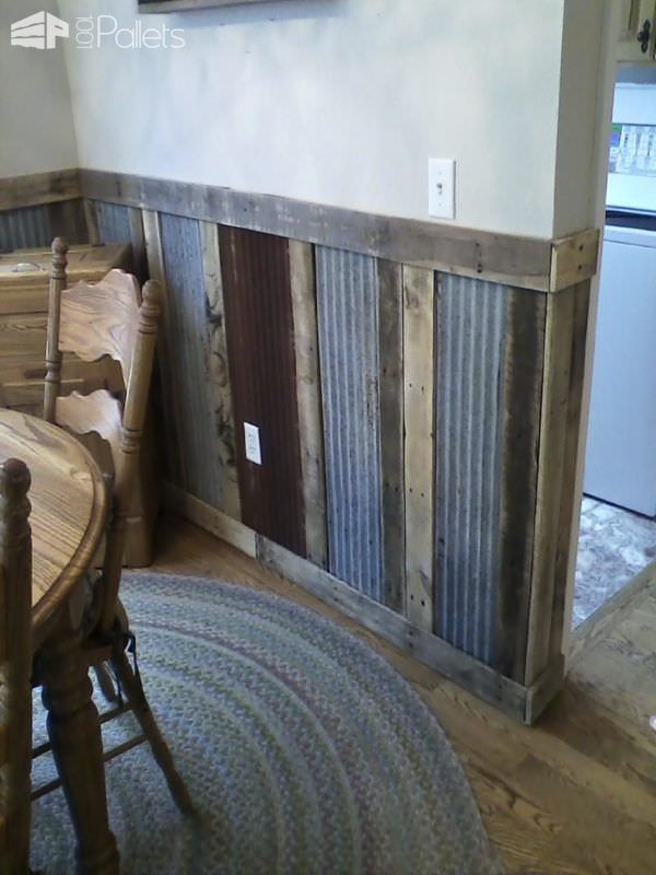 Pallets Plus Tin Makes Stunning Wainscoting! Pallet Walls & Pallet Doors Pallets Plus Tin Makes Stunning Wainscoting! Pallet Walls & Pallet Doors